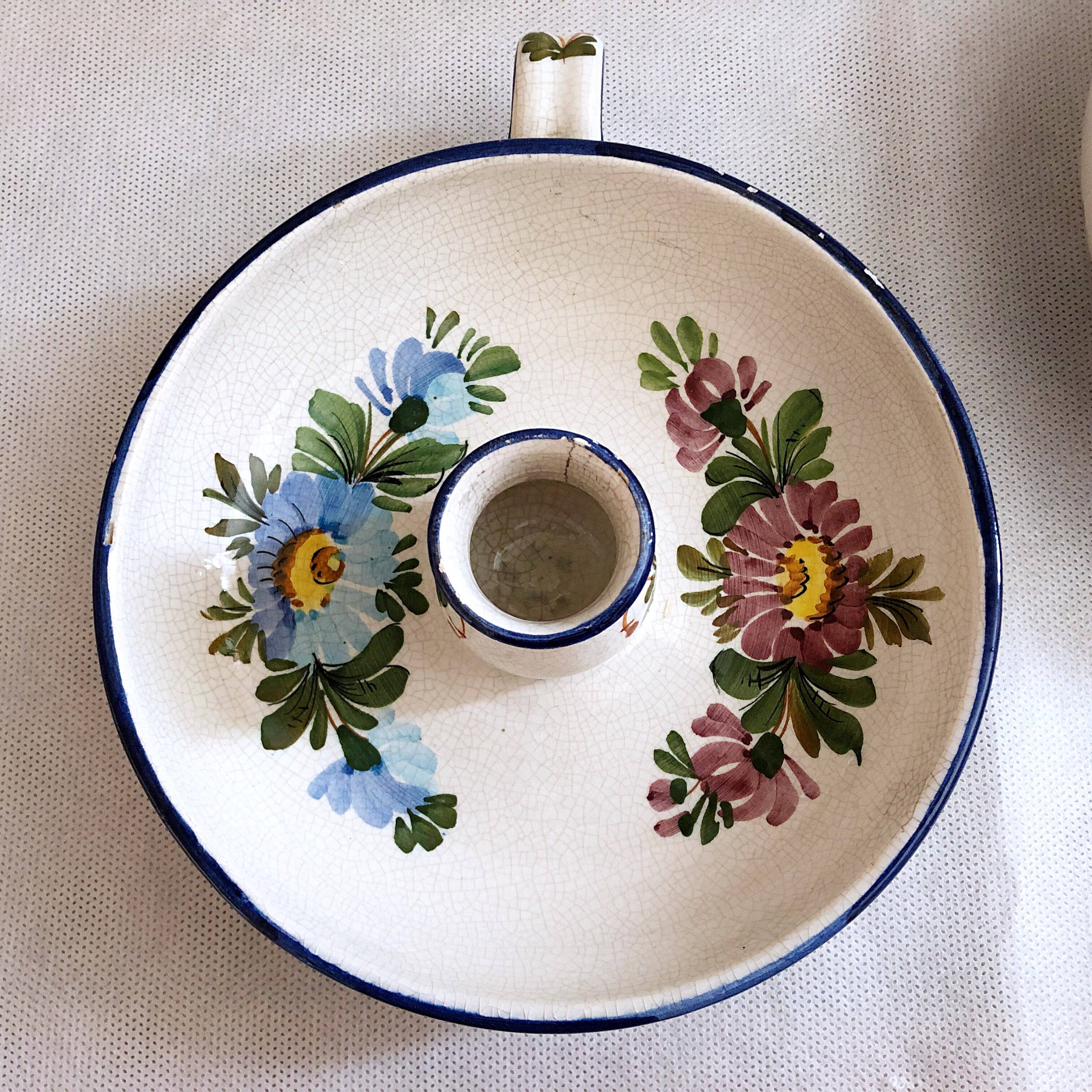 Pair of handmade cracked earthenware hand candlesticks signed Bassano Italy