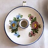 Pair of handmade cracked earthenware hand candlesticks signed Bassano Italy