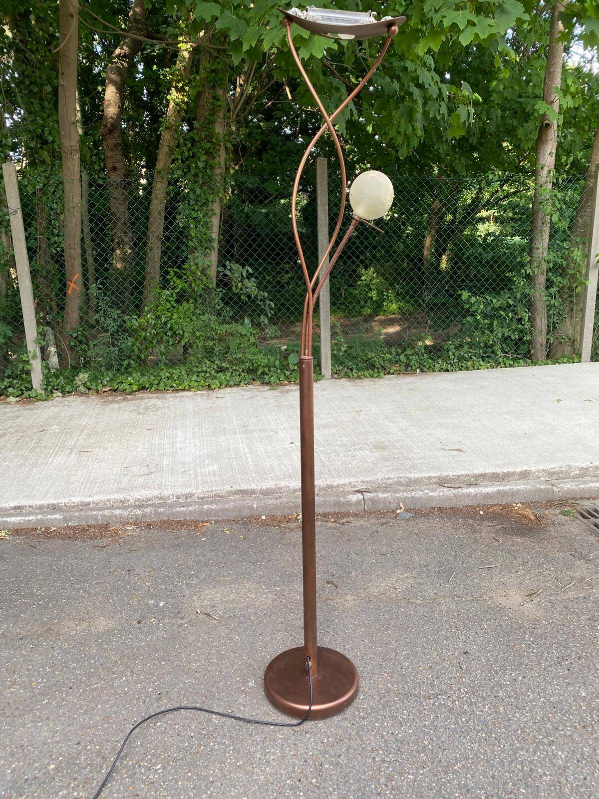 Vintage copper halogen floor lamp with braided arms