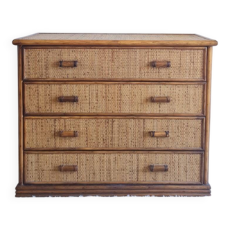 Vintage rattan chest of drawers from the 1970s.