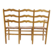 Beech three-seater bench with rush seat – 1960s