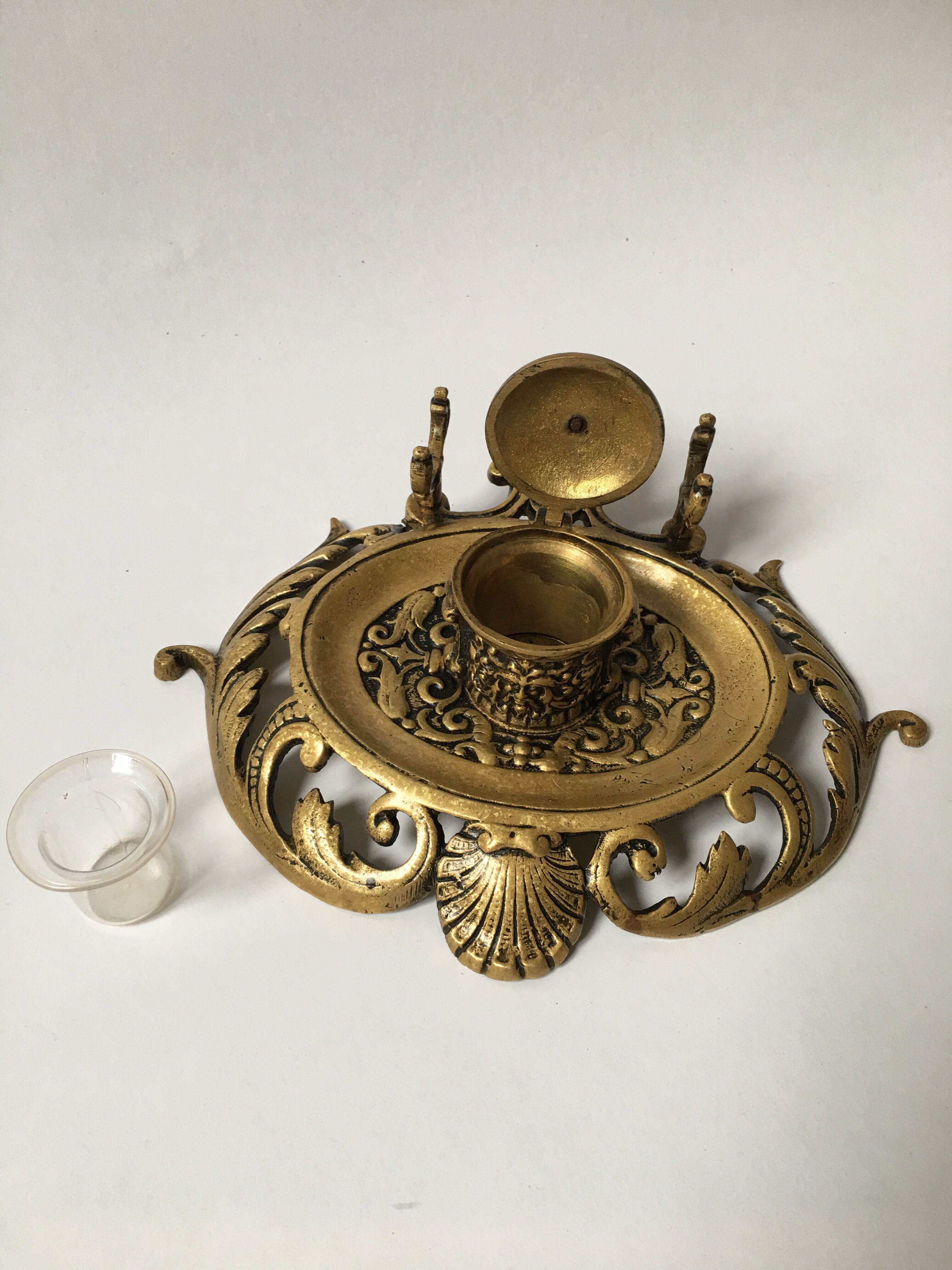 Vintage writing kit - Old inkwell and neoclassical ink pad in gilded bronze XIXth