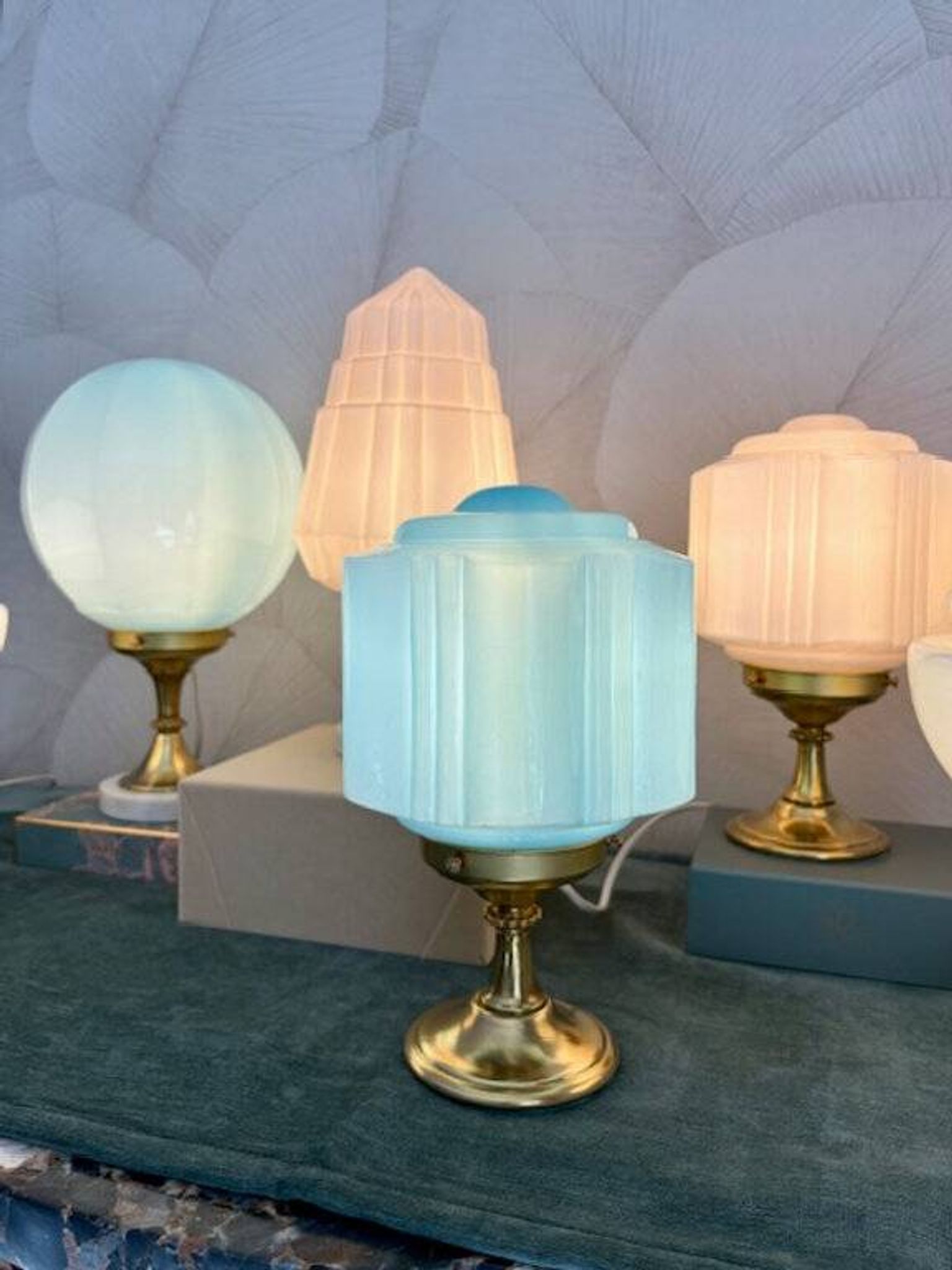 Art Deco lamp from the 1930s in turquoise opaline.