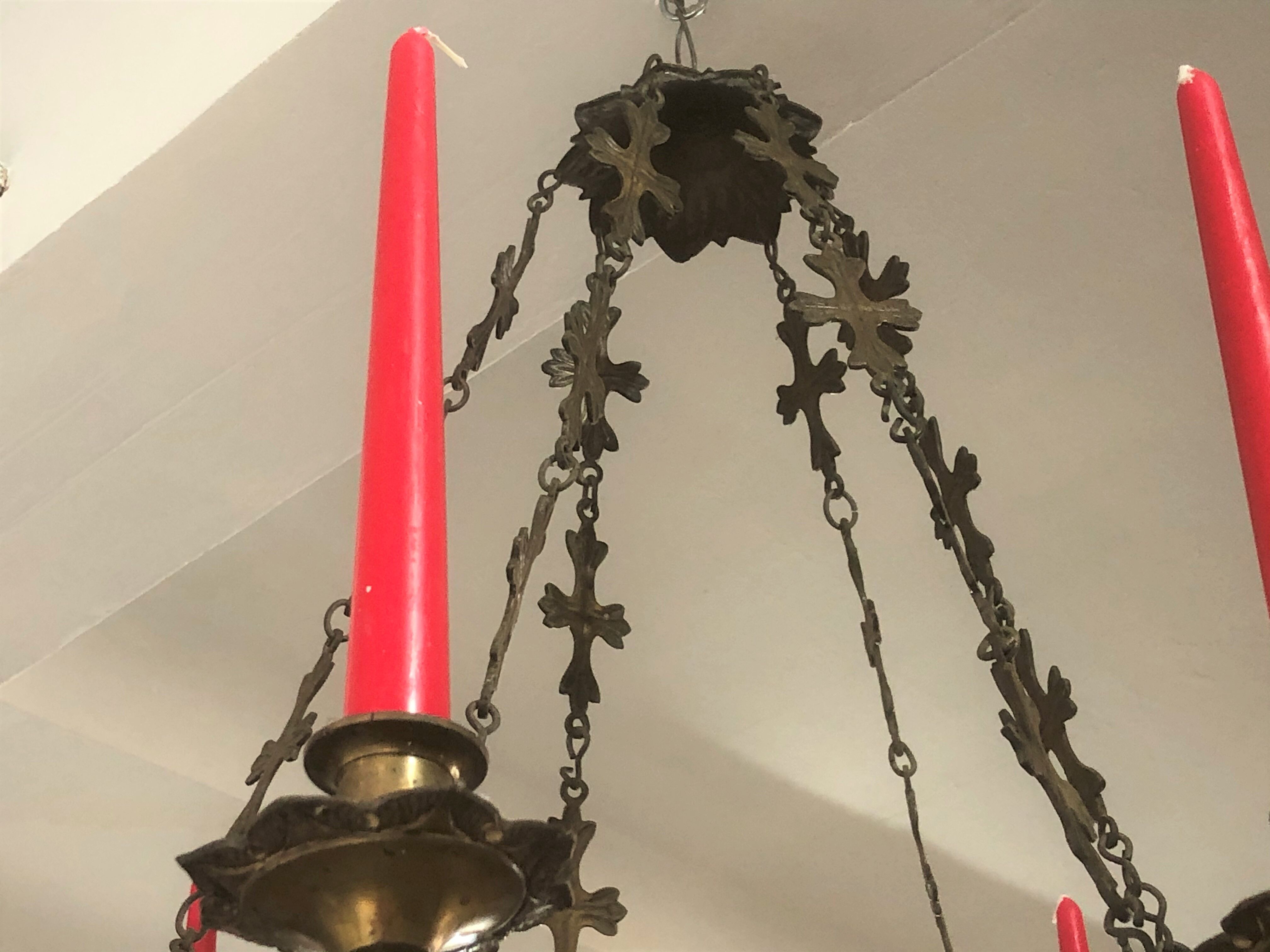 Gothic chandelier in bronze door candles 19 th castle residence