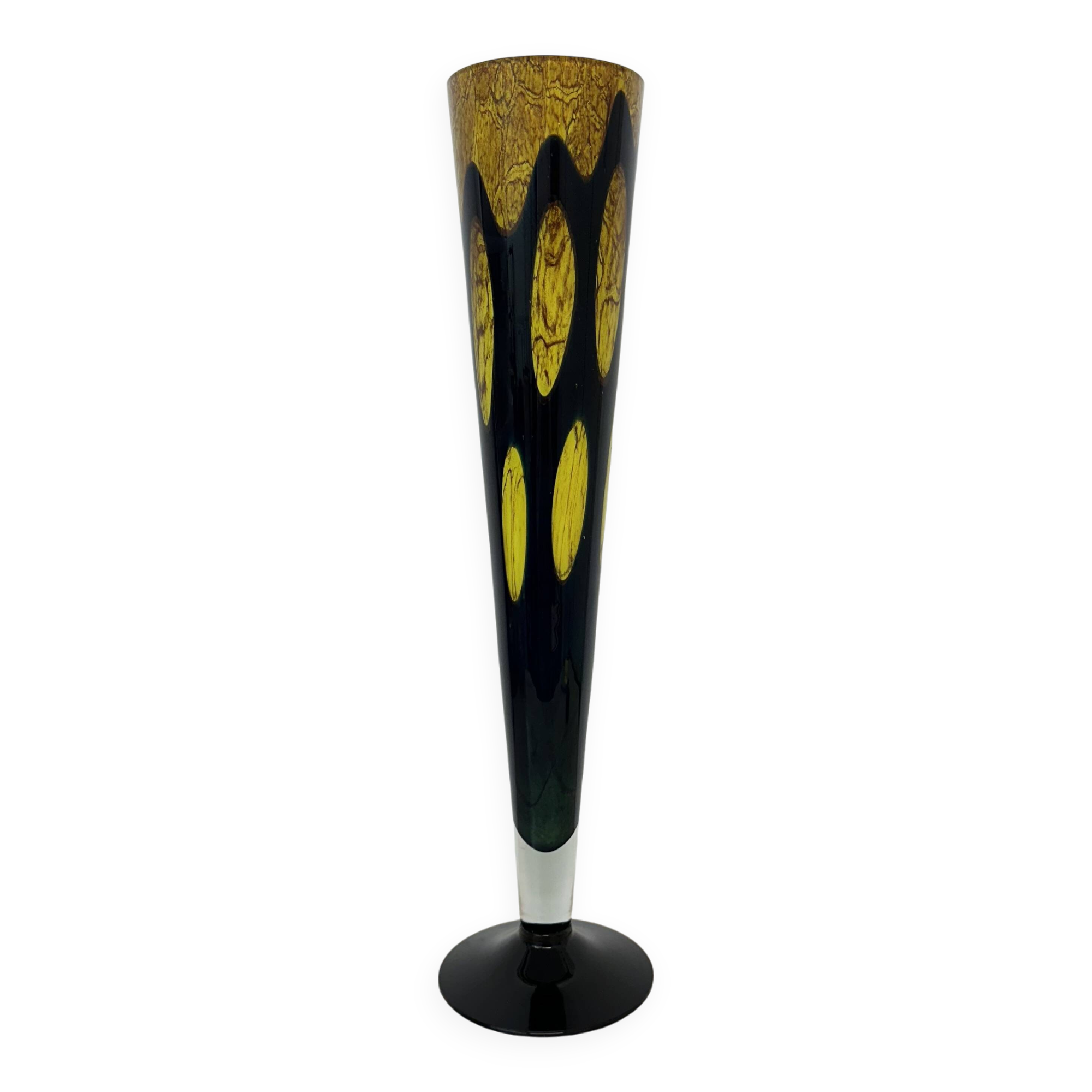 Large glass vase yellow and black , 1970s