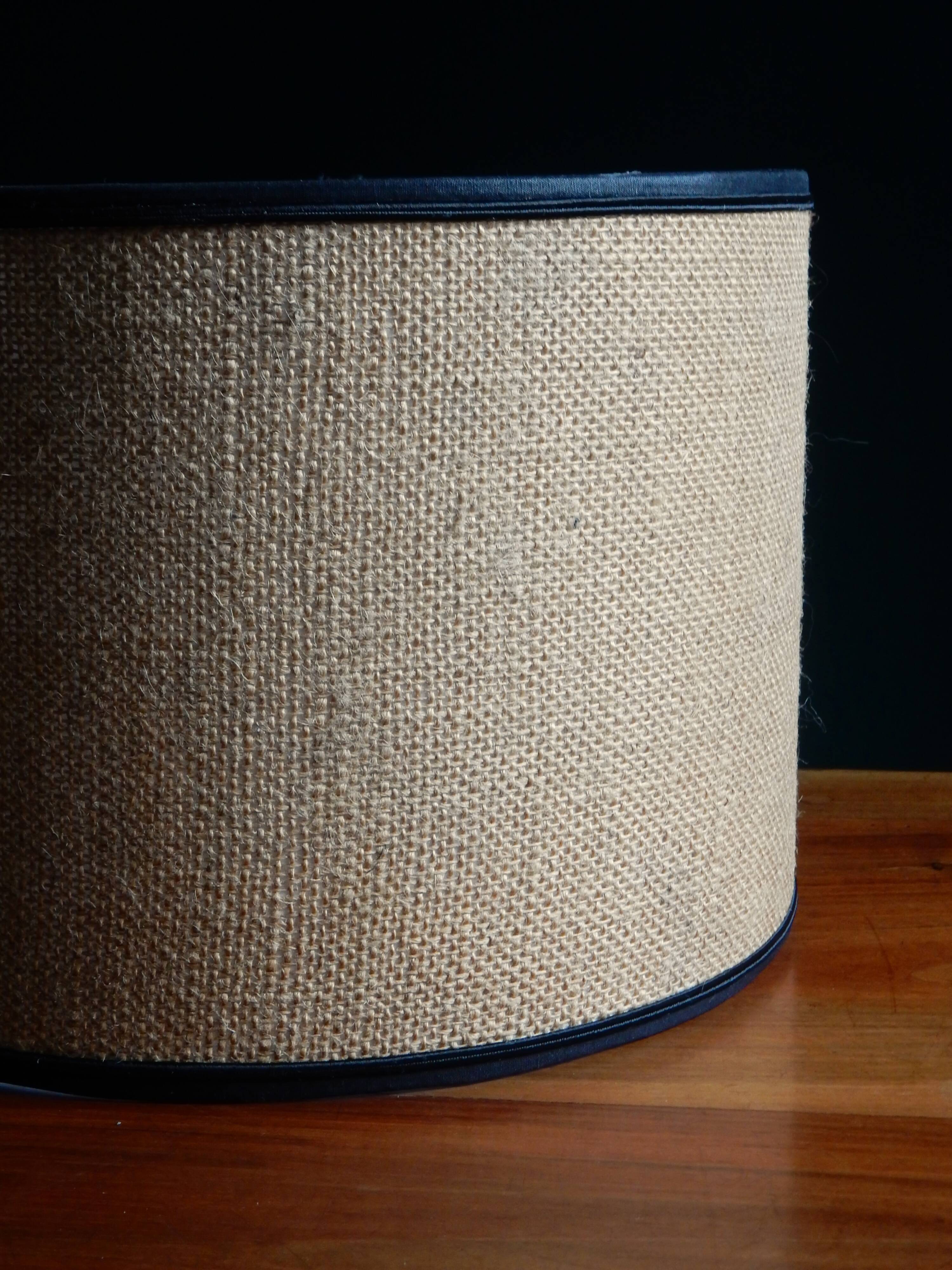 Large cylindrical lampshade in vintage burlap