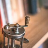 Old little fishing rod reel presto with bone handle fisherman collection