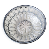 Salad bowl, glass fruit bowl with stainless steel rim.