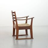 Rare Bas van Pelt Brutalist Oak Armchair with Woven Rush Seat for My Home