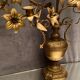 Pair of church candlesticks decorated with brass and opaline flowers nineteenth