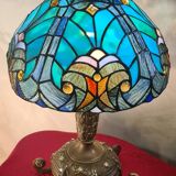 lampe ancienne bronze massif et abat jour verre