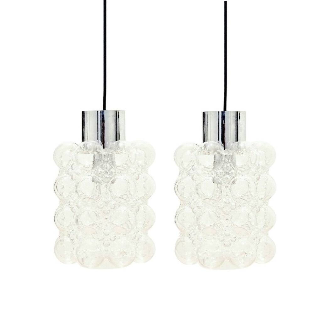Pair of Bubble Glass Pendant Lights by Helena Tynell for Limburg, 1960s
