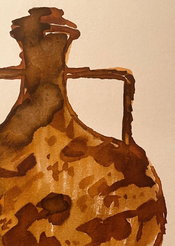 Tableau aquarelle et encre vase Wabi Sabi collection Marocco