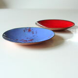 Set with 2 enamelled copper jewelry trays, ring trays, vintage