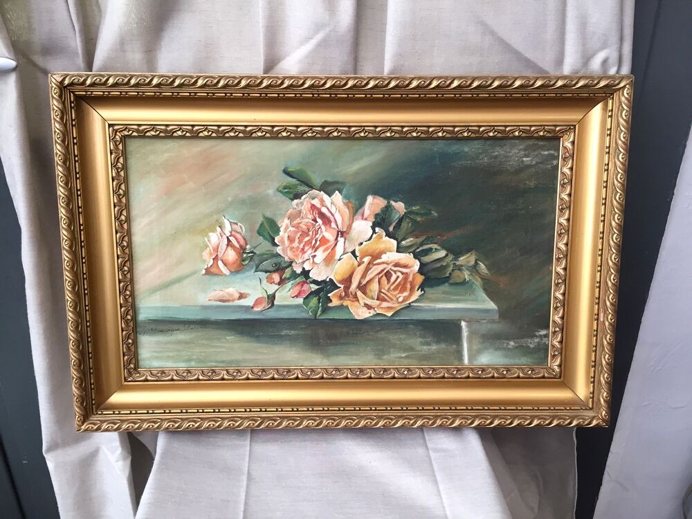 Painting on canvas representing a bouquet of roses sign dominique duchaine
