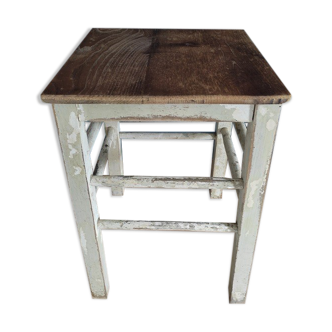 Patinated wooden stool square seat dp 0322008 old vintage