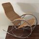 Bauhaus style rocking chair, chrome metal, rattan and beech wood, 1960-70