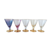 Série de 5 petits verres au pied doré