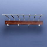 Vintage wall-mounted coat rack made of plywood and aluminum with hat rack