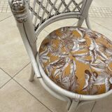 Vintage White Rattan/Bamboo Garden Furniture Set with 2 Chairs and a Stool