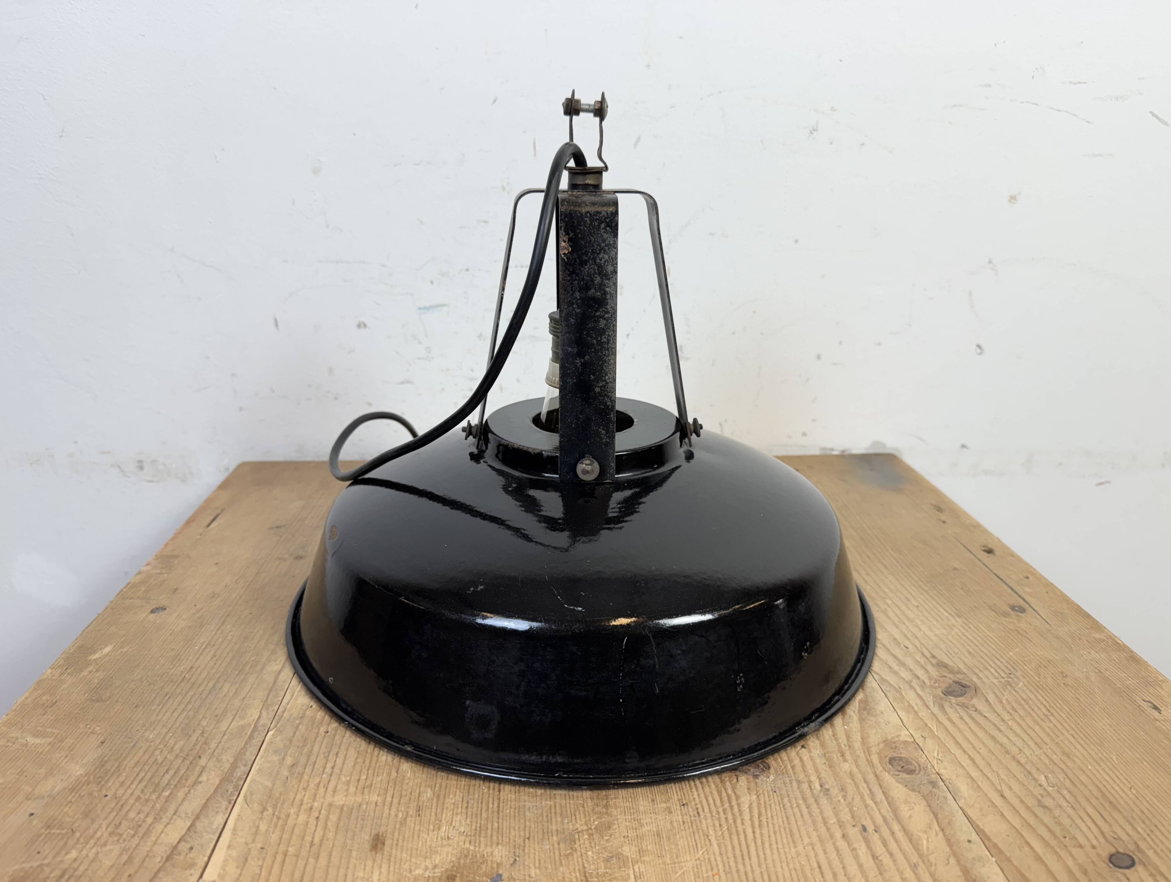 Industrial french black enamel pendant lamp from mazda, 1960s