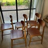 5 beech and teak chairs - Denmark 50s/60s