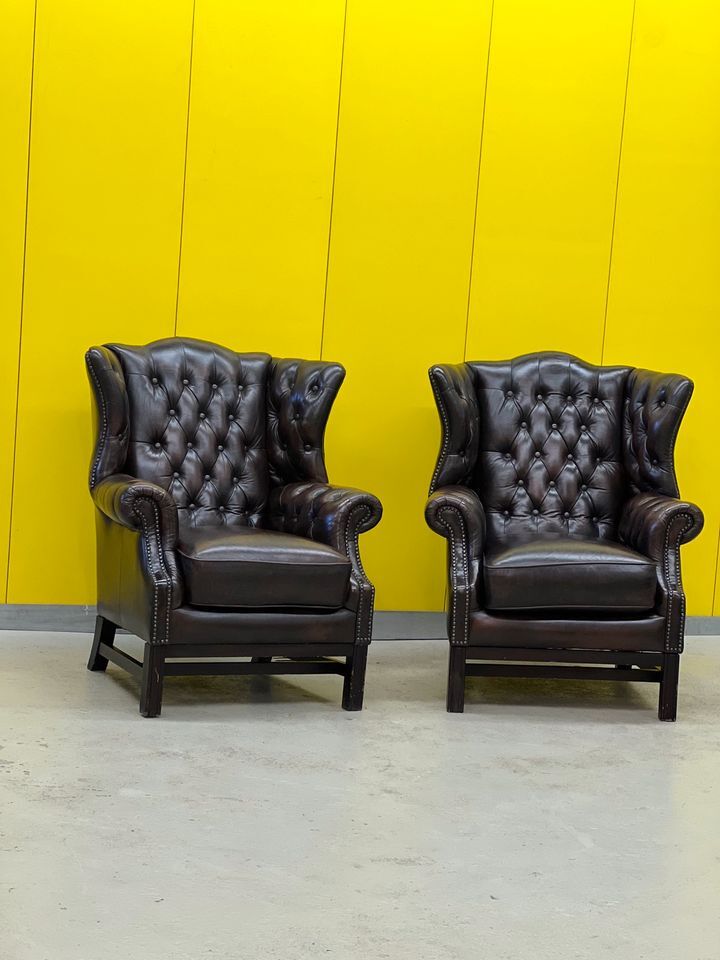 Vintage leather chesterfield wingback armchair (price is for one)