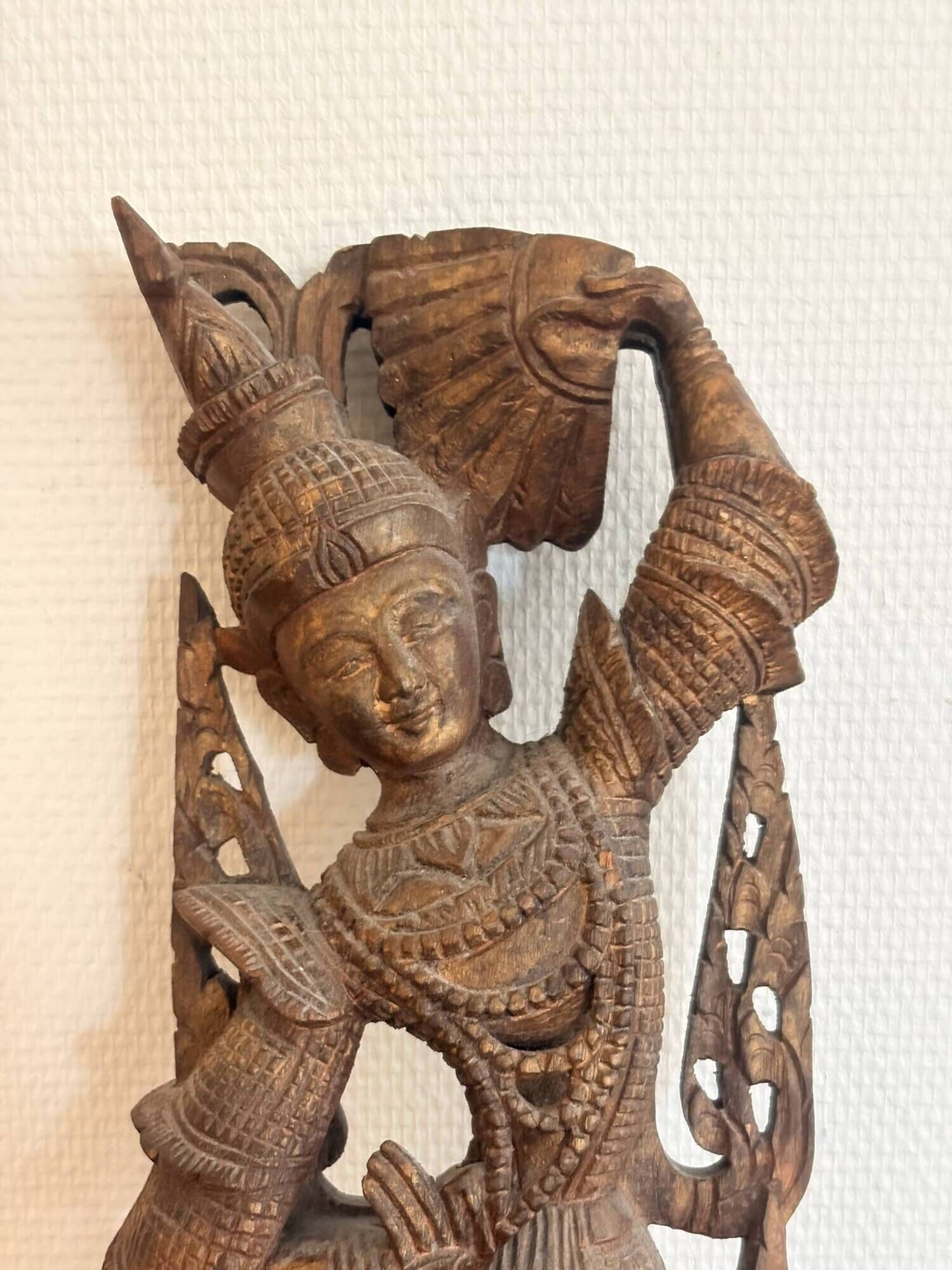 Carved Wood Panel Apsara Dancer Thailand Bali Mural Mukata Devata 19th Century
