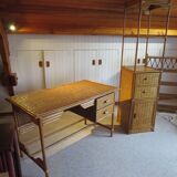 Storage column, bookcase in wood and woven rattan