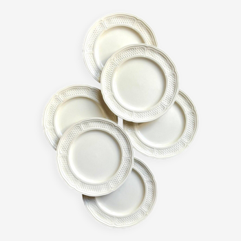 6 assiettes plates Gien en faïence émaillée, service "Pont-aux-Choux", vers 1960