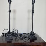 Pair of metal table lamps and shabby chic lampshade