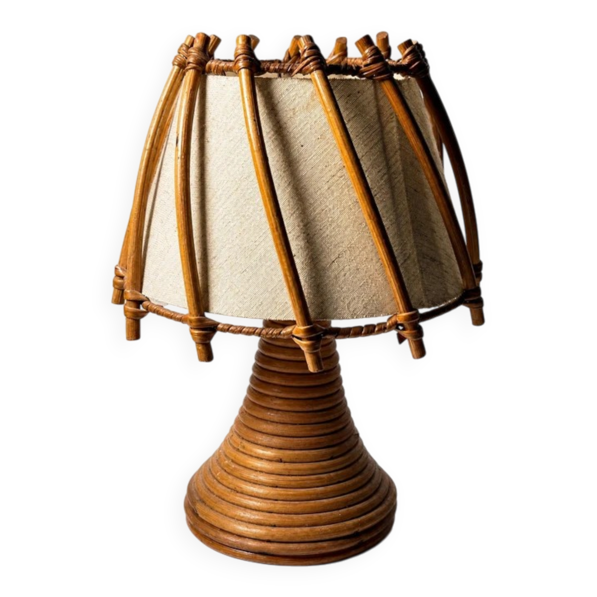 Vintage Louis Sognot table lamp in wicker/bamboo - 1950s/60s
