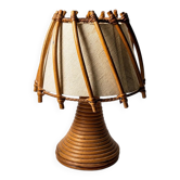 Lampe à poser vintage Louis Sognot en osier / bambou - années 50/60