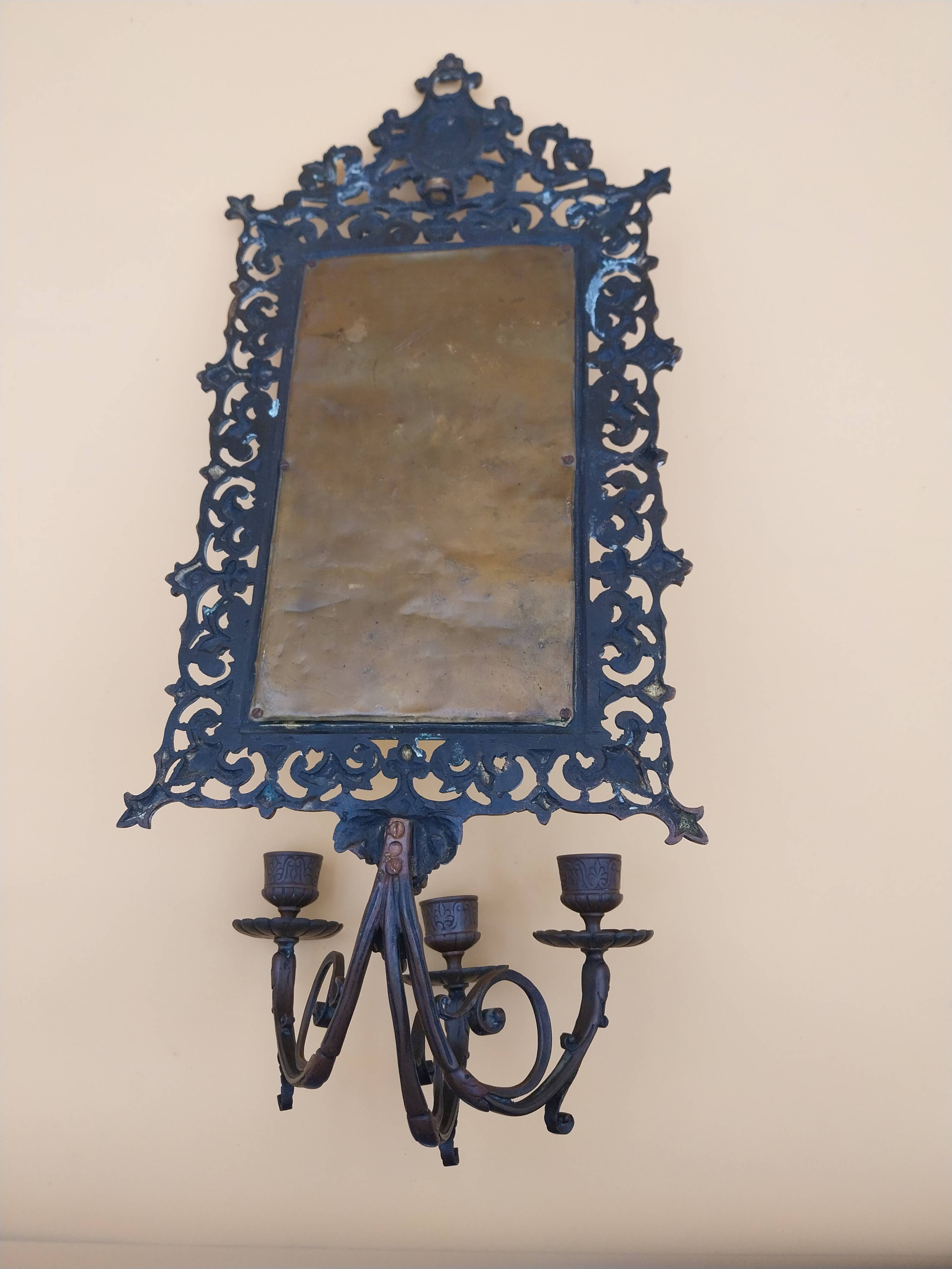 Applique miroir bougeoirs bronze doré