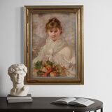 Signed Italian painting portrait of a young girl from the 20th century