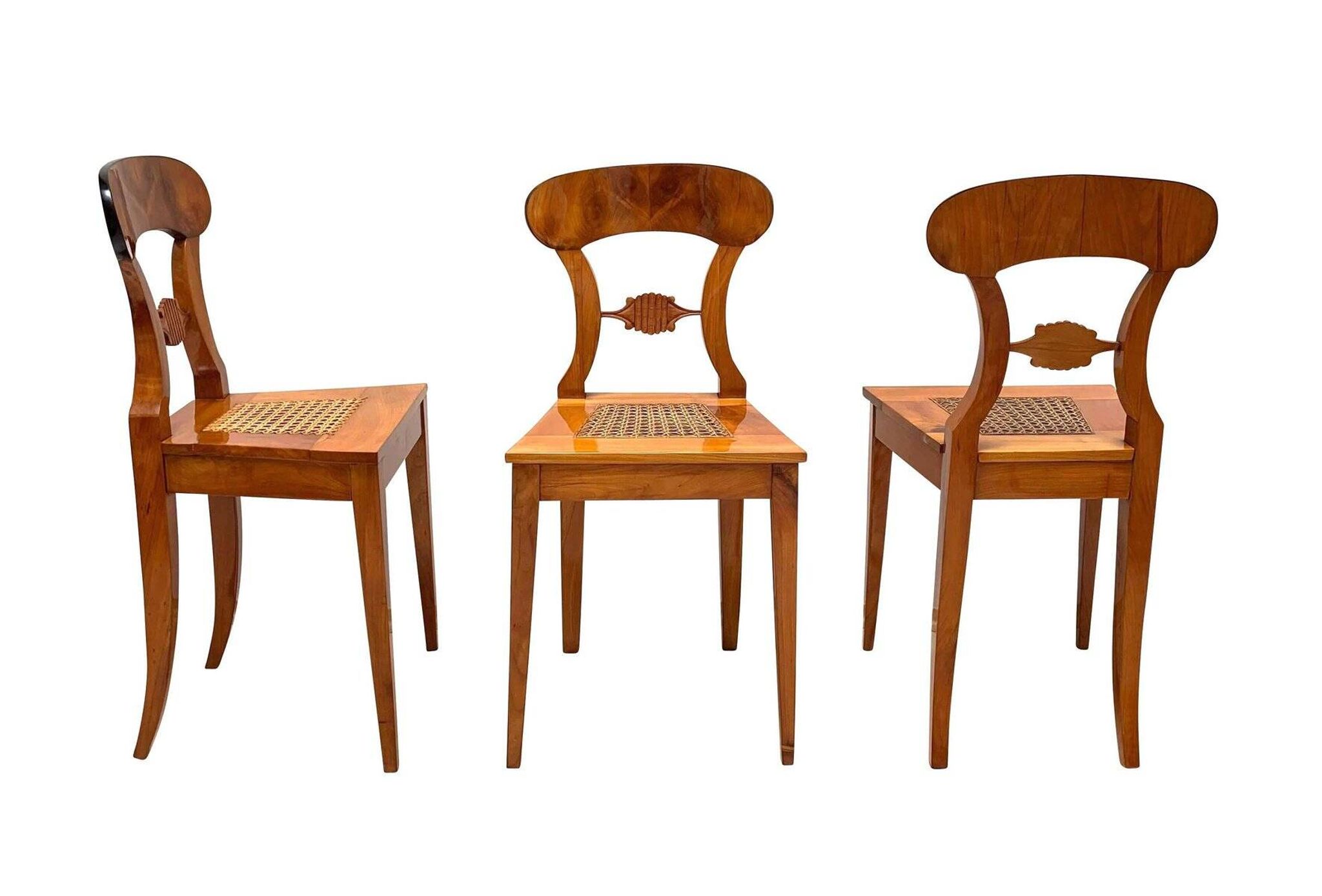 Biedermeier Board Chairs in Cherry Veneer and Mesh, Vienna, 1830s, Set of 6