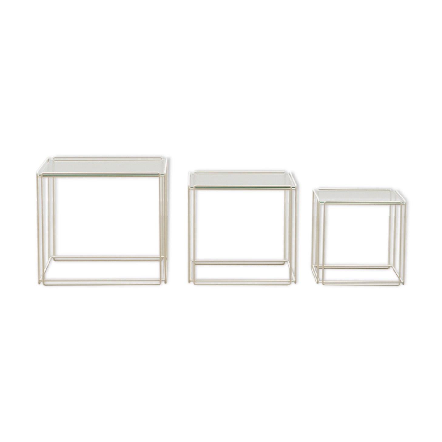 White Isocele nesting tables by Max Sauze France, 70