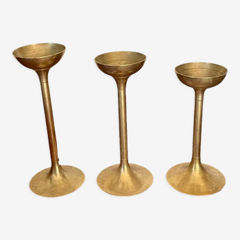 Suite of 3 vintage brass candle holders