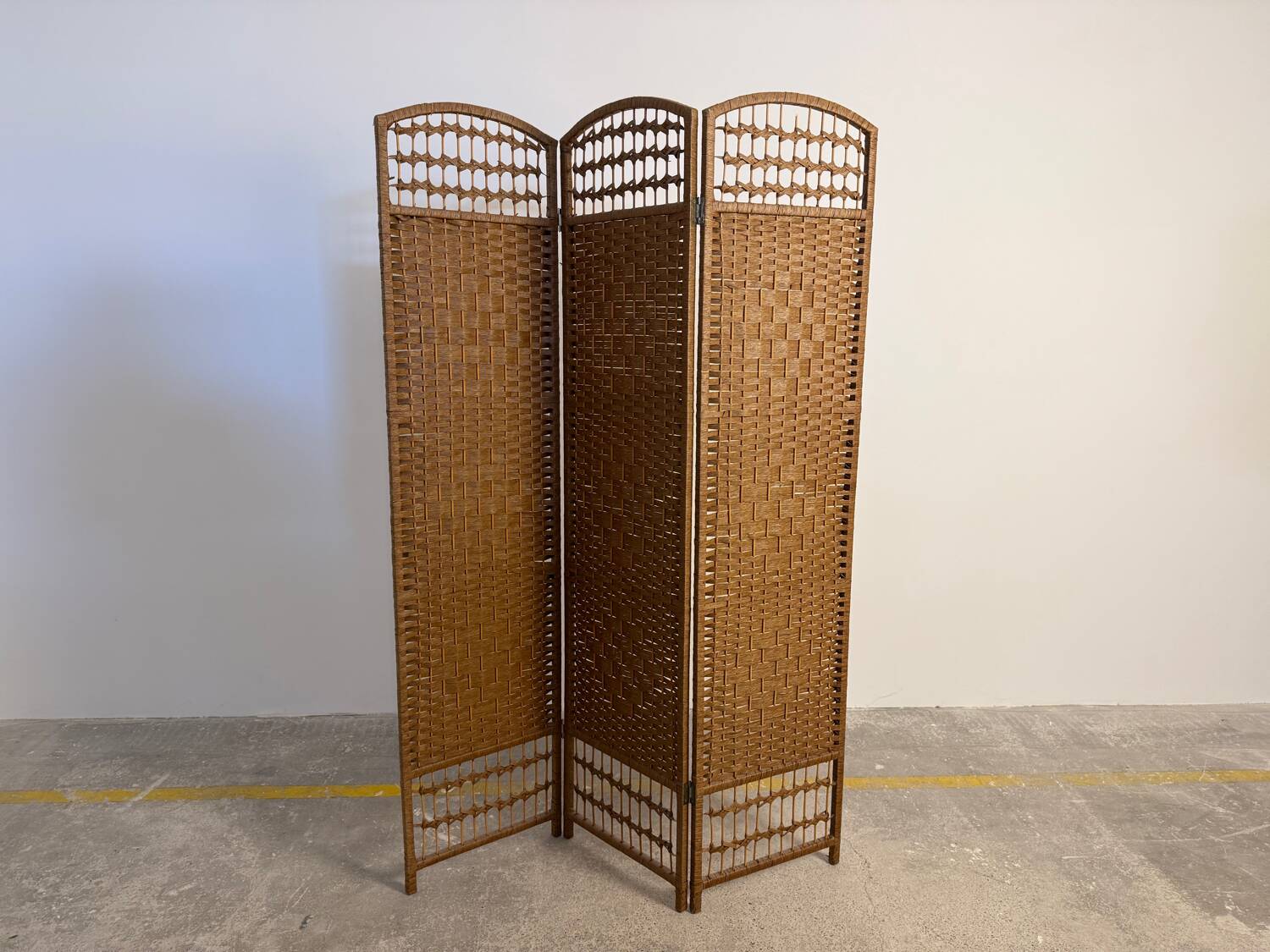 Vintage rattan and woven wicker screen – 3 panels – 1970s