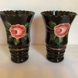 Paire de vases Napoléon III opaline noire