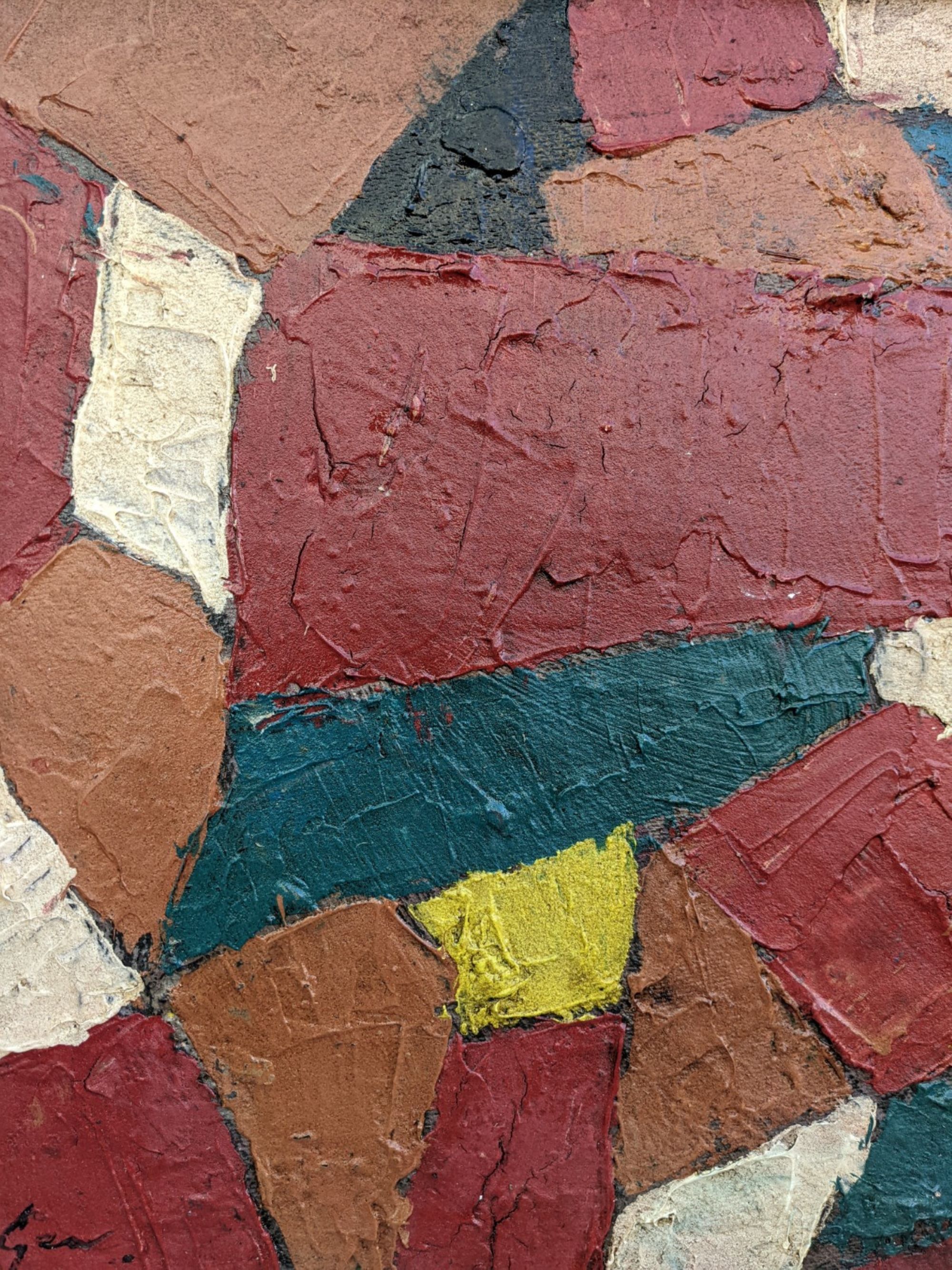 Mid-Century Modern Swedish "Gear" Vintage Abstract Oil Painting, Framed