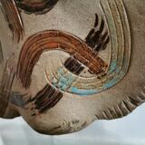 Ceramic vase of corrugated shape, 2 faces with different designs, dated and signed