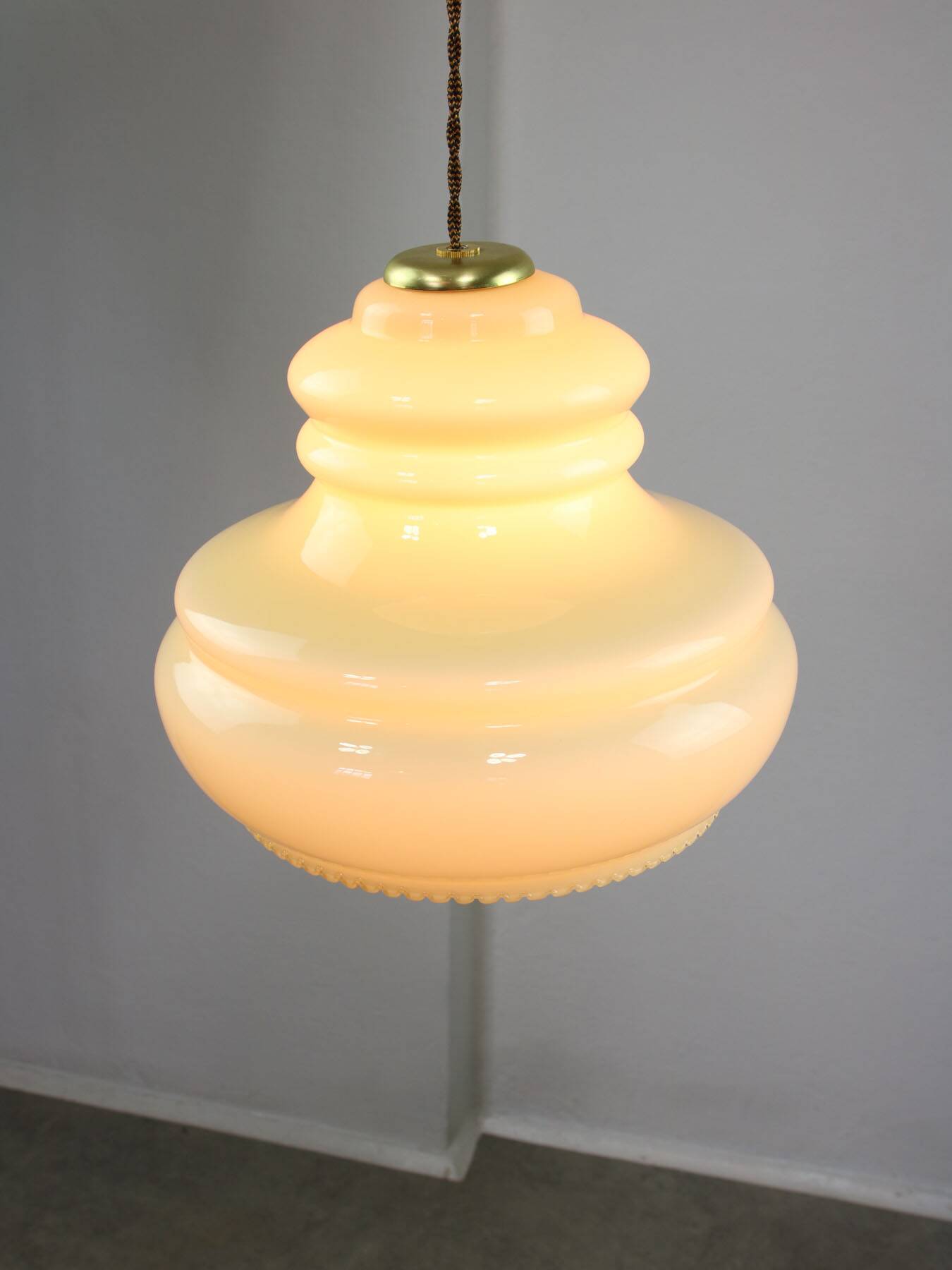 Mid-Century Italian Yellow Glass and Brass Pendant Lamp