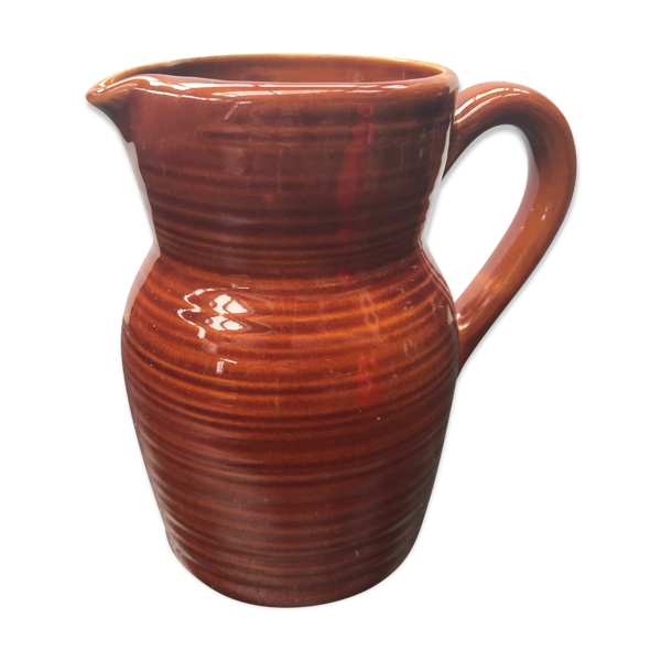 Ancien pichet 2l céramique rayée marron années 70 vintage