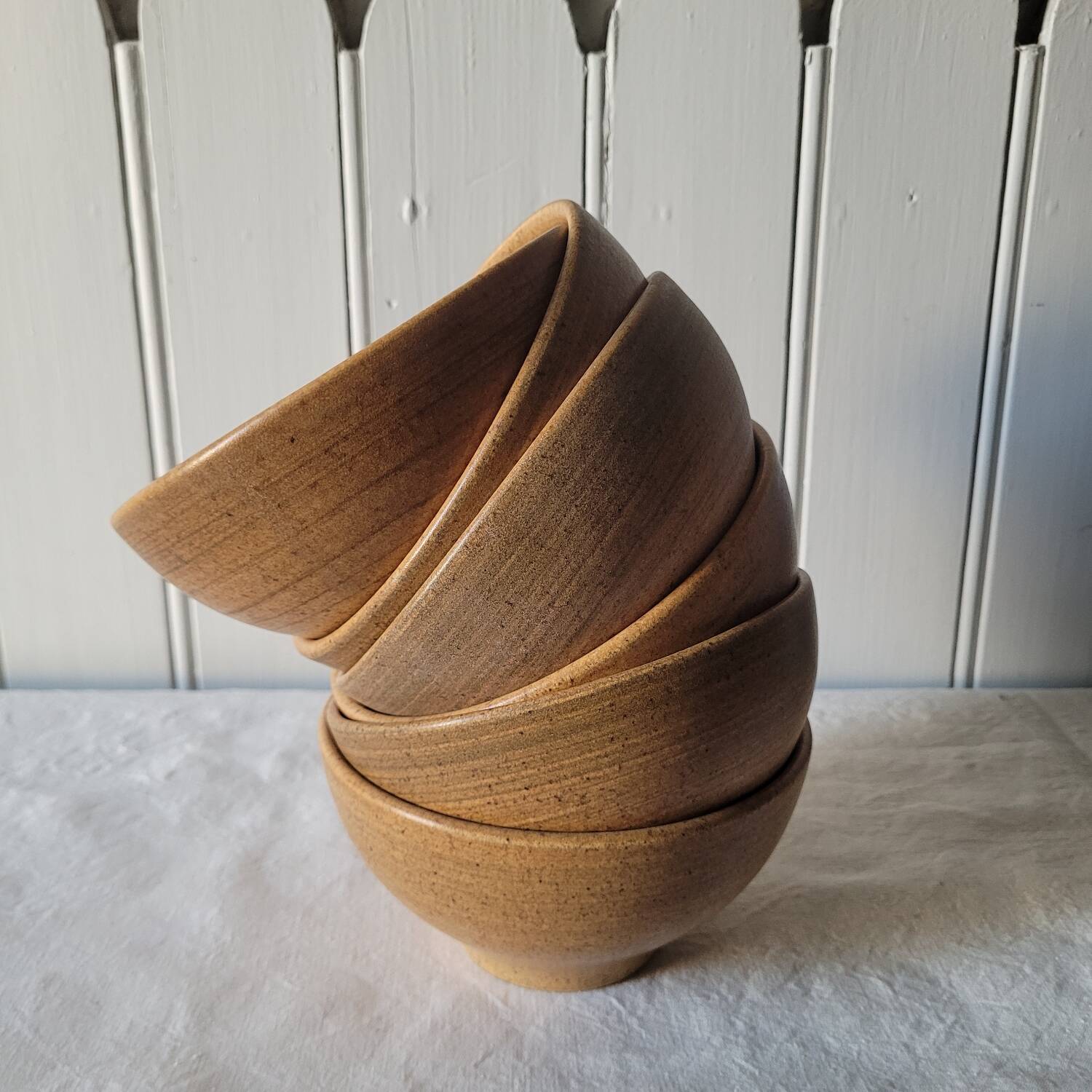 Set of 6 Hand Thrown Stoneware Bowls – Vintage 1970s – Rustic Minimalism