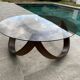 Vintage 1970s organic wood glass round coffee table