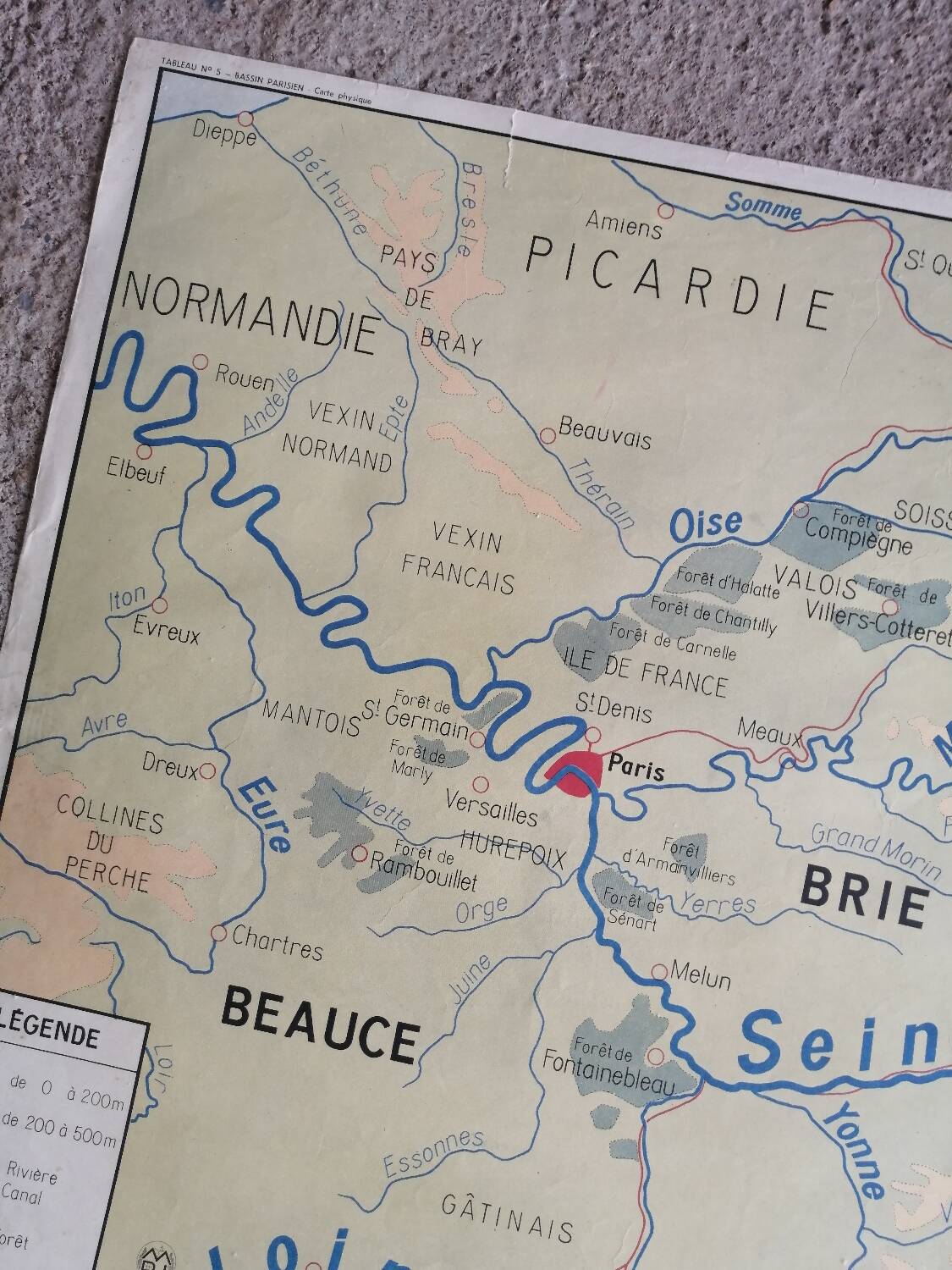 Vintage school map mdi FRANCE Normandy Paris Basin