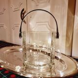 Vintage Crystal Ice Bucket with Metal Handle from the 70s