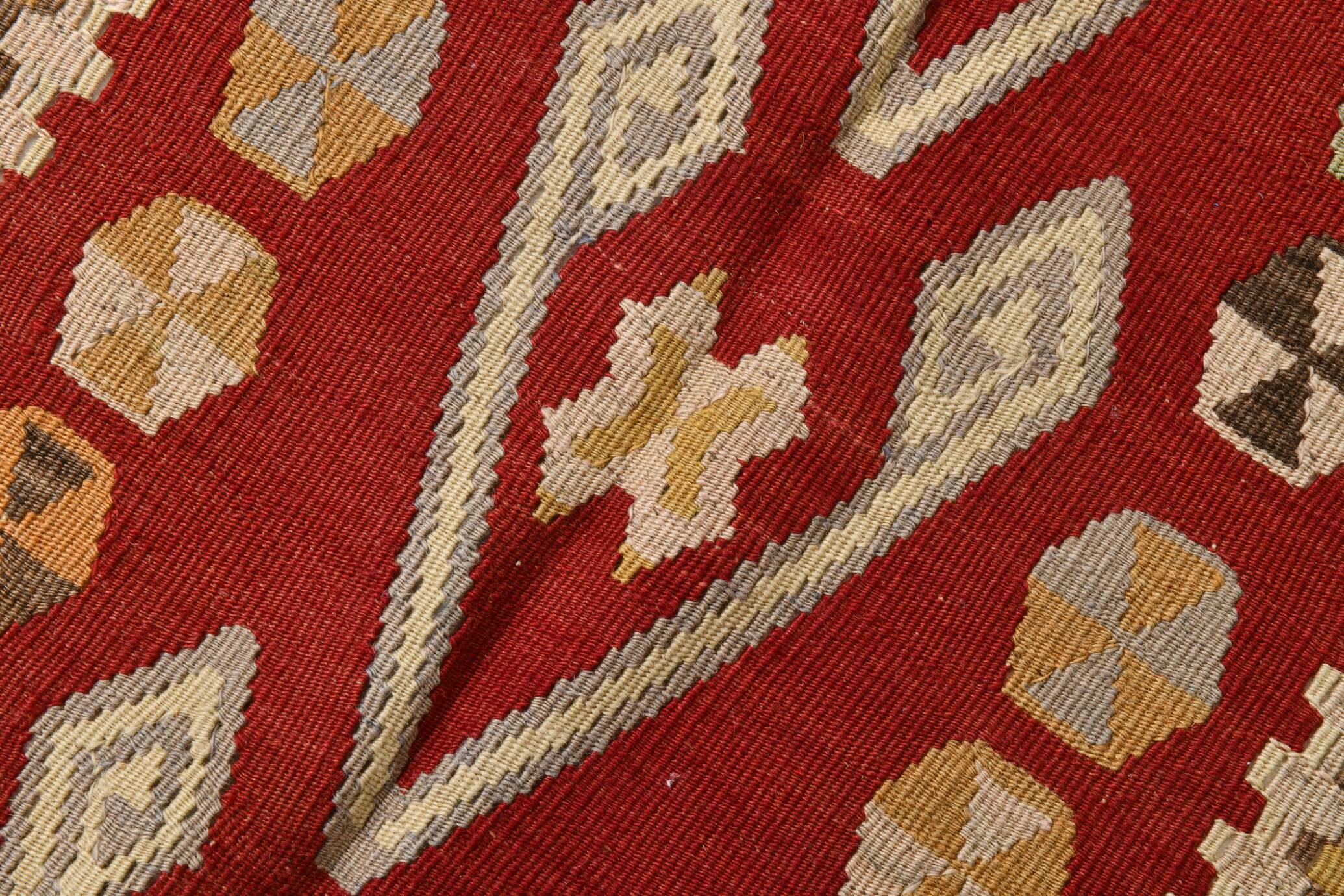 3x5 Red & Mustard Tribal Handmade Vintage Kilim Rug, 95x143Cm