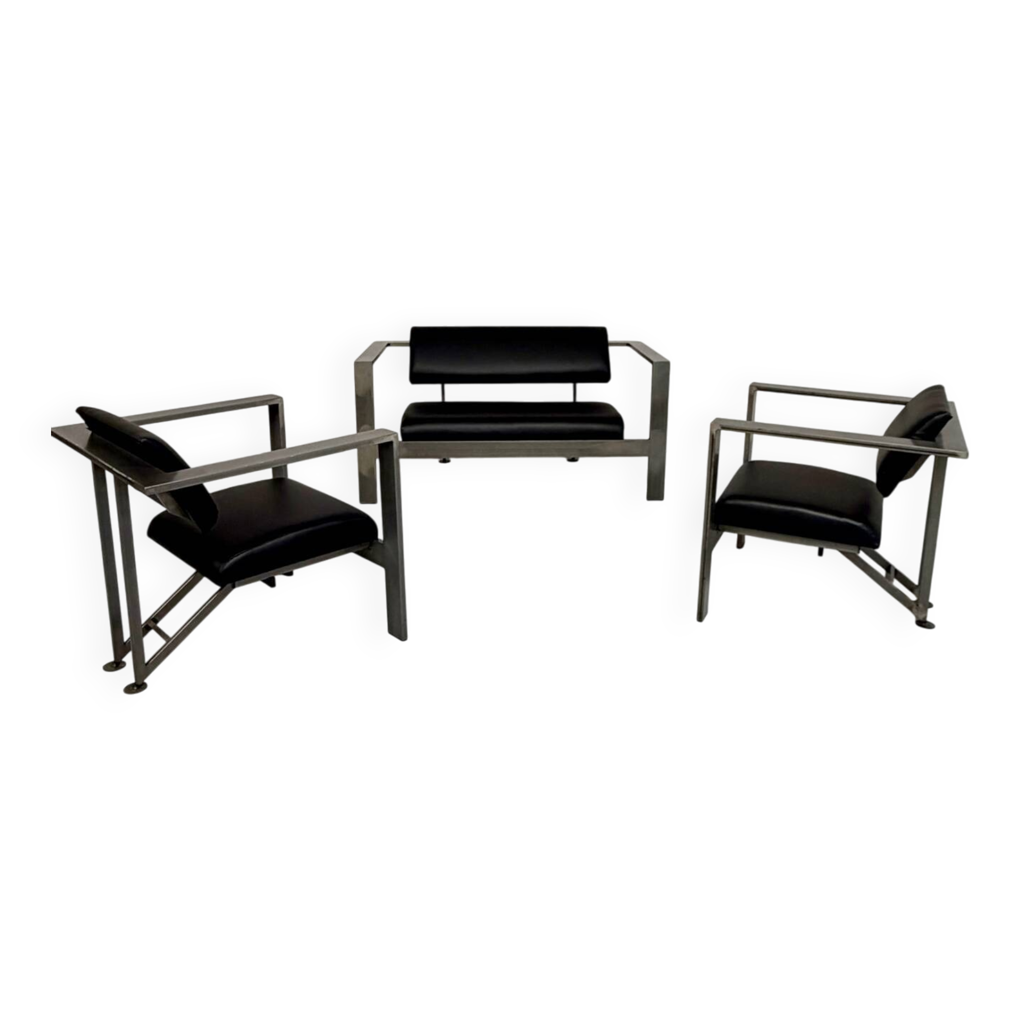 Salon brutaliste fauteuils simili métal design Karl Friedrich Forster